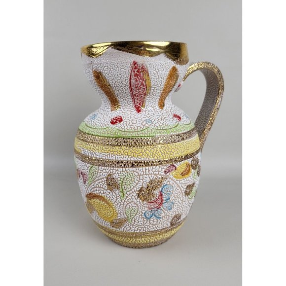 Vintage Fratelli Fanciullacci Italian Pebbled Lava Glaze 6' Pitcher MCM Hand Pai - Picture 1 of 6